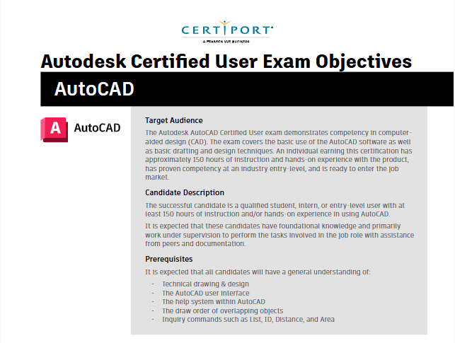 AutoCAD User — 150 hours indicative readiness